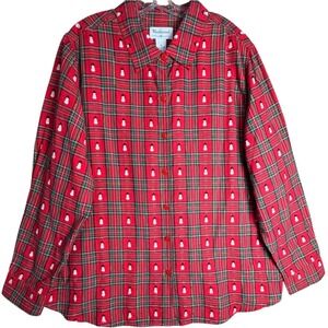 Westbound red plaid snowman button‎ down shirt womens 2X